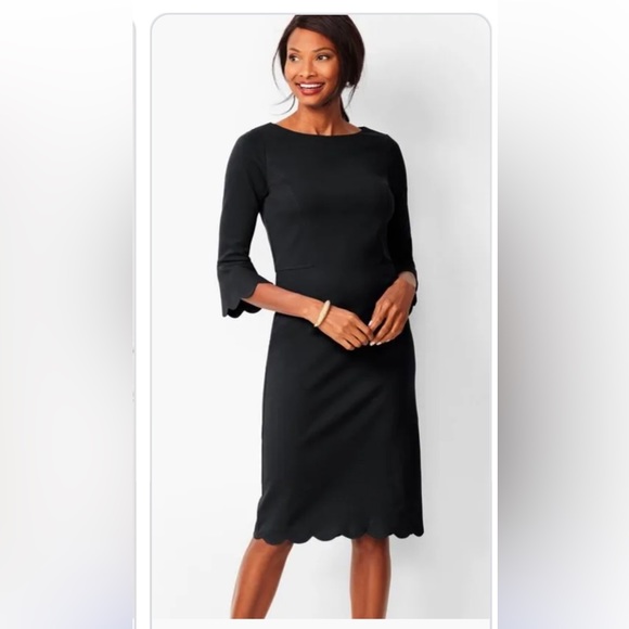 Talbots Dresses & Skirts - Talbots LBD black sheath dress back zip w/ scallop bell sleeve W/ Garment Bag!
